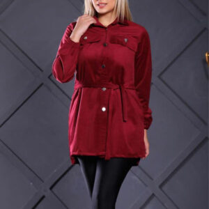 مانتو مخمل جلو دگمه جیب دار