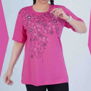 تی شرت آستین 3 ربع چاپ گل زرک دار