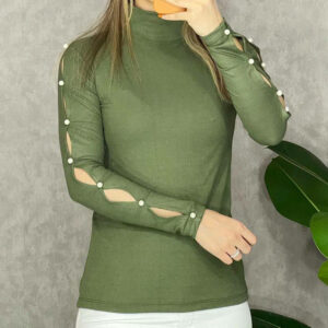 بلوز آستین مروارید یقه 5 سانت