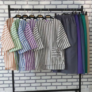 مانتو شلوار راه راه تک جیب