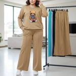 ست بلوز شلوار چاپ برجسته تدی نگینی ( پک 4 عددی)