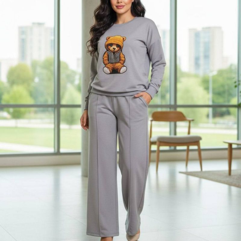 ست بلوز شلوار چاپ برجسته تدی نگینی ( پک 4 عددی)