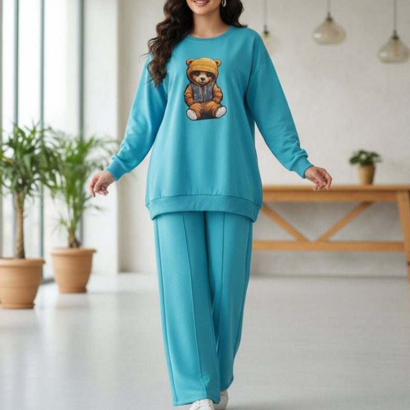 ست بلوز شلوار چاپ برجسته تدی نگینی ( پک 4 عددی)