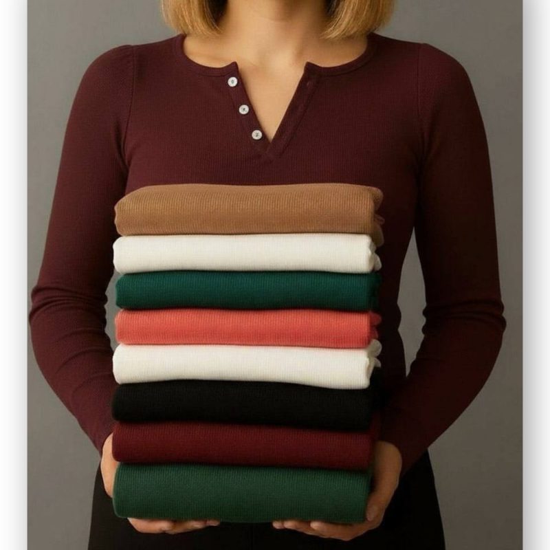 بلوز یقه وی ۳ دکمه (پک 5 عددی)