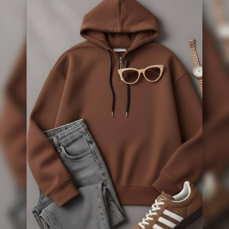 هودی باکسی کلاهدار نیم زیپ (پک 4 عددی)