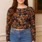 کراپ یقه گرد استین بلند (پک 6 عددی)