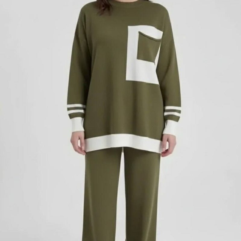 ست بلوز و شلوار بافت جیبدار (پک 5 عددی)