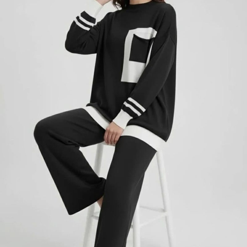 ست بلوز و شلوار بافت جیبدار (پک 5 عددی)