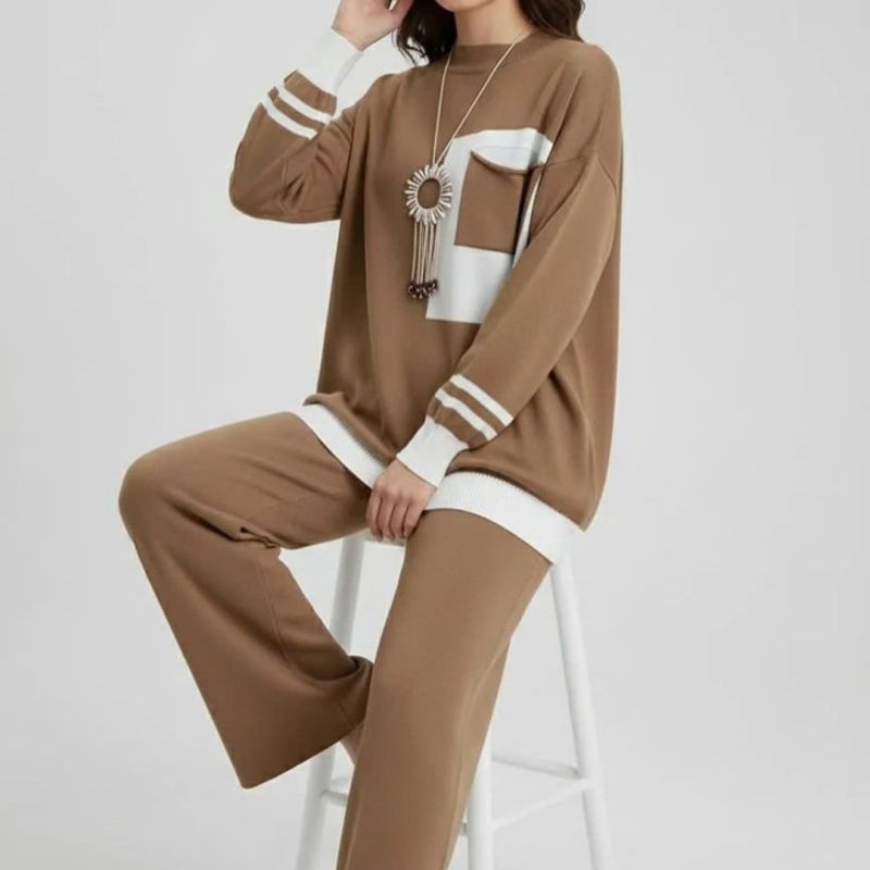 ست بلوز و شلوار بافت جیبدار (پک 5 عددی)