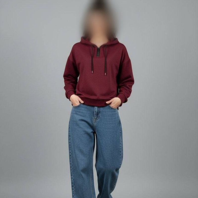 هودی باکسی کلاهدار نیم زیپ (پک 4 عددی)