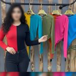 بادی آستین بلند از وسط دورنگ (پک 5 عددی)