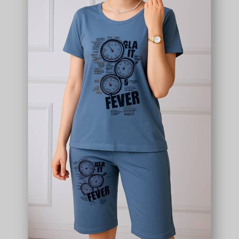 ️تیشرت شلوارک چاپ ساعت (پک 6 عددی)