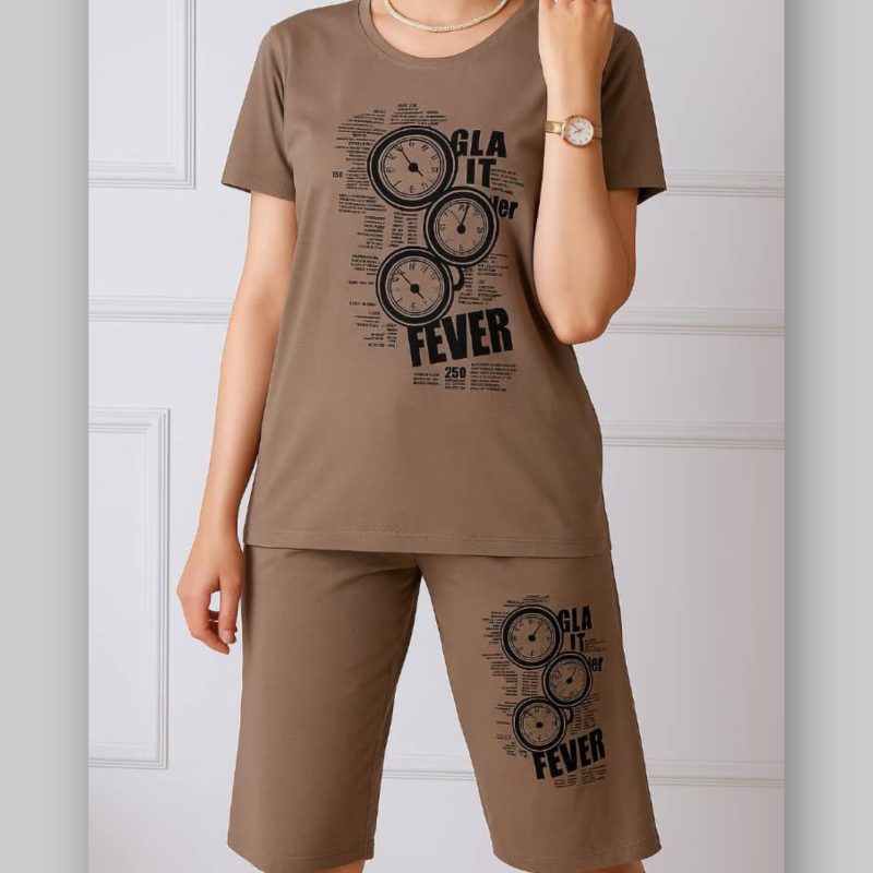 ️تیشرت شلوارک چاپ ساعت (پک 6 عددی)