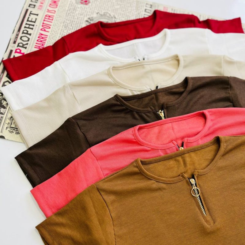 ️تیشرت نیم آستین نیم زیپ (پک 6 عددی)