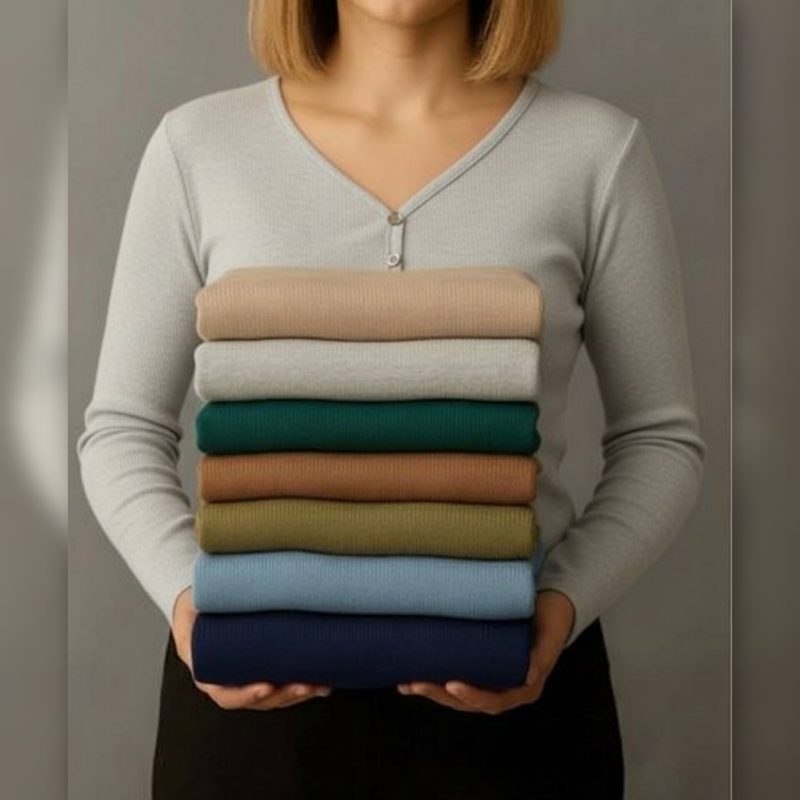 ️بلوز استین دار یقه ۳ دکمه ( پک 4 عددی)