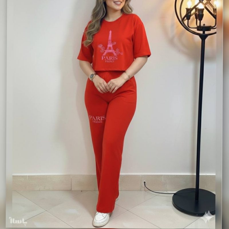 ️ست کراپ و شلوار چاپ ایفل (پک 6 عددی)