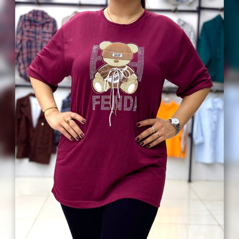 ️تیشرت لانگ لش تدی نگینی (پک 6 عددی)