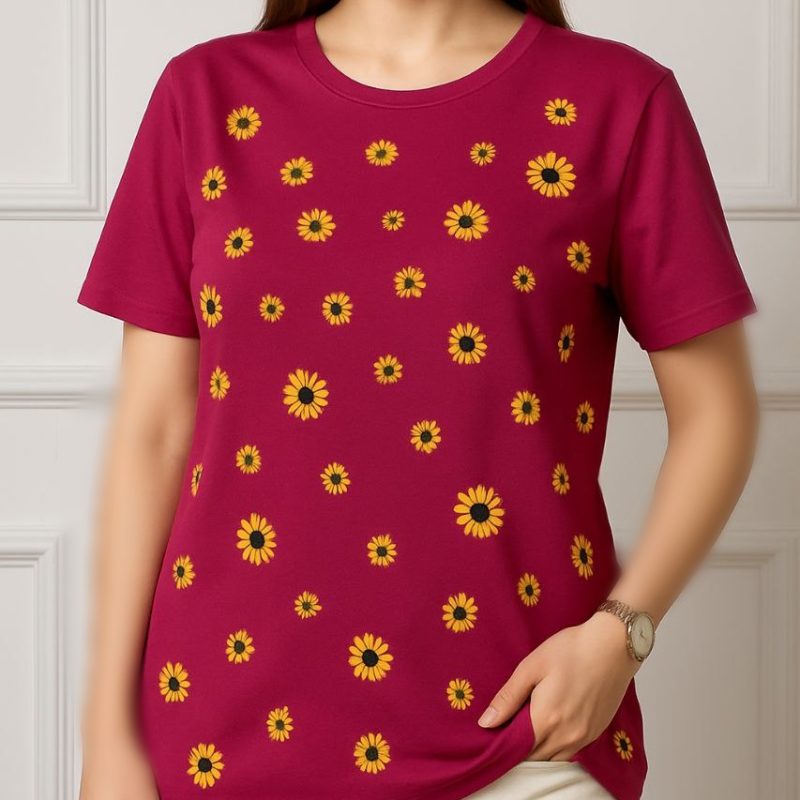 تیشرت نیم آستین چاپ بابونه (پک 6 عددی)