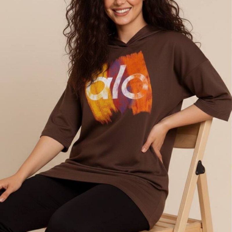 تیشرت باکسی کلاه دار چاپ alo (پک 6 عددی)