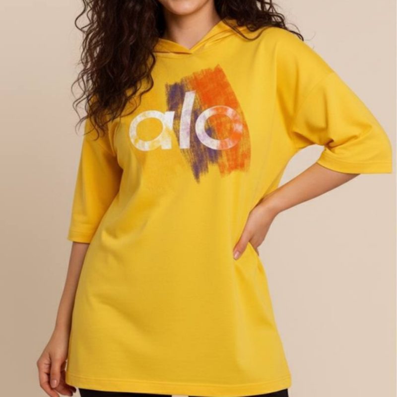 تیشرت باکسی کلاه دار چاپ alo (پک 6 عددی)