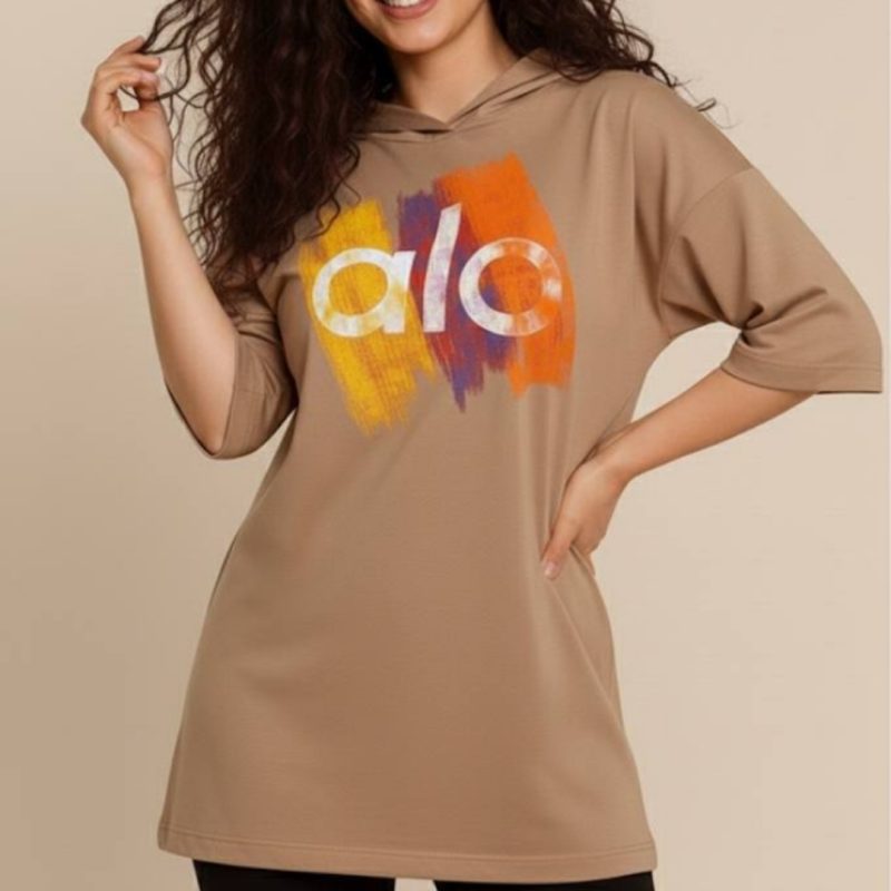 تیشرت باکسی کلاه دار چاپ alo (پک 6 عددی)