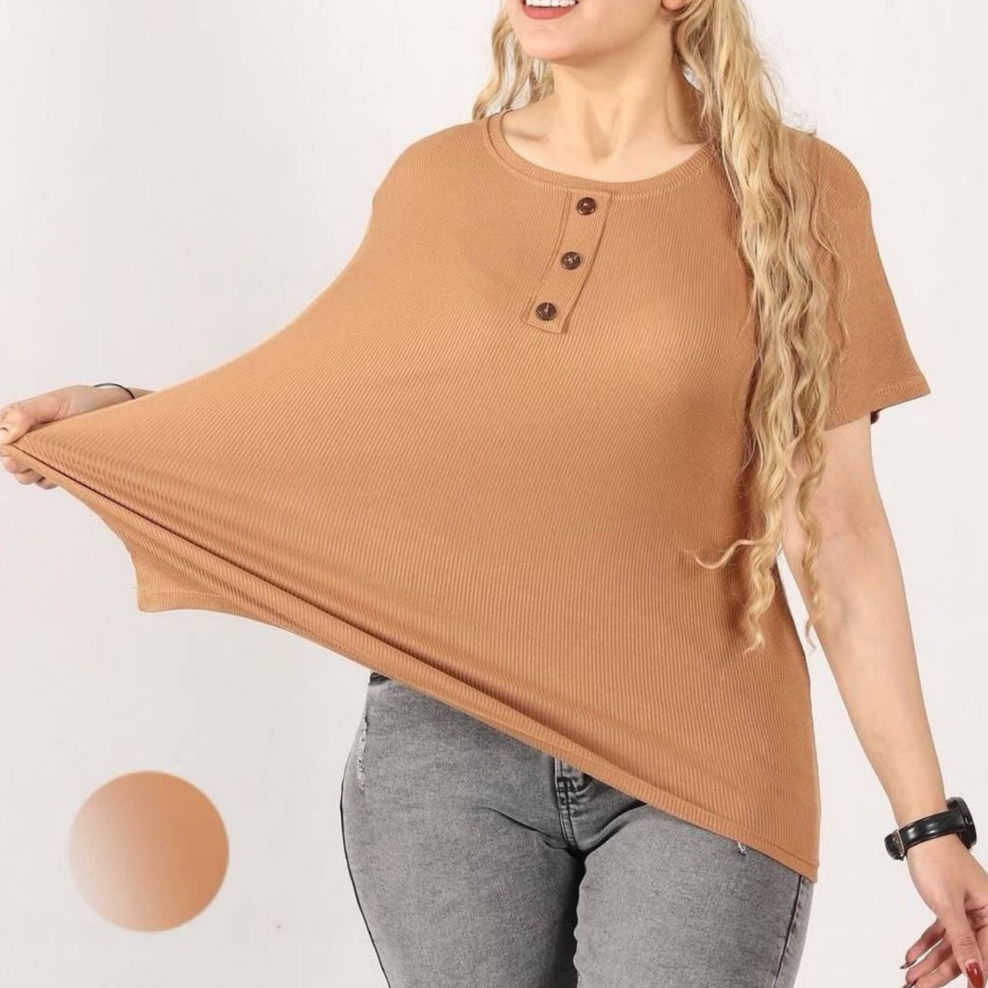 تیشرت جلو ۳دکمه قواره بزرگ (پک 6 عددی)