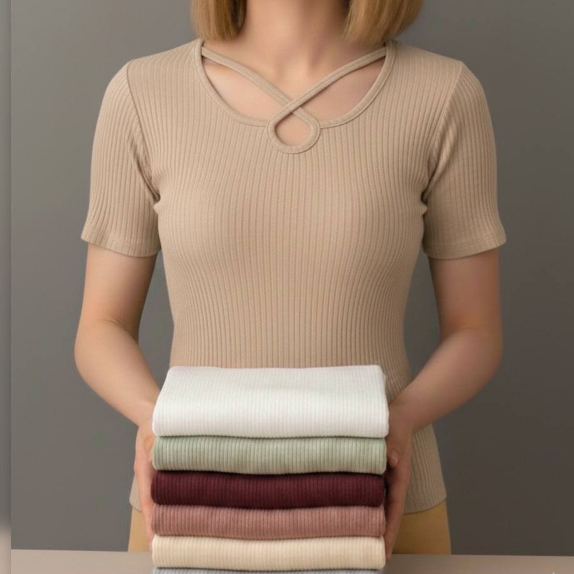 تیشرت نیم استین یقه ضربدری (پک 6 عددی)